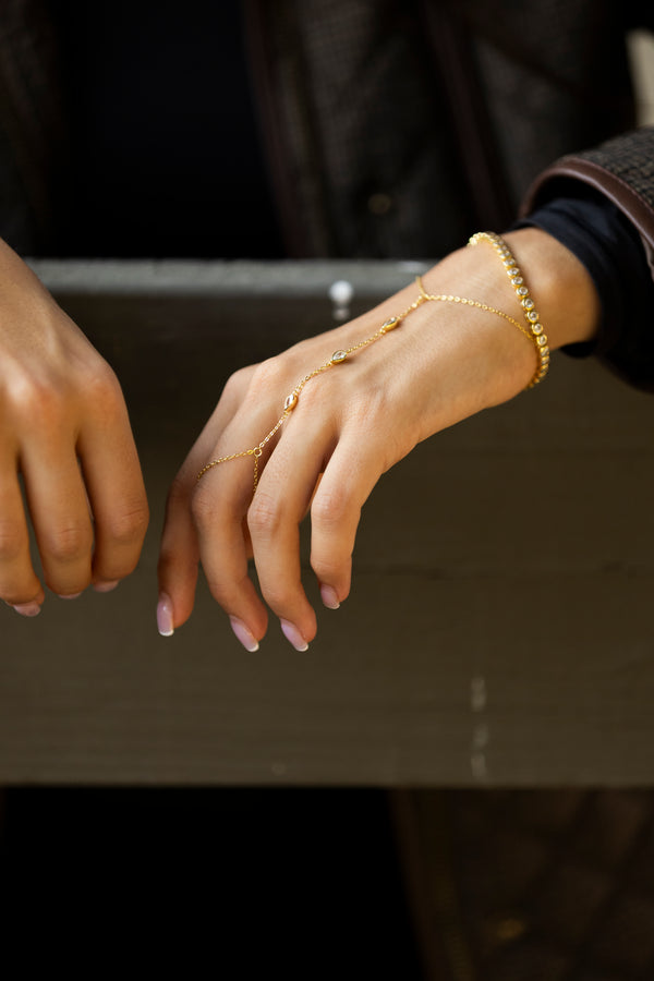 Pear Bezel Hand Chain Bracelet