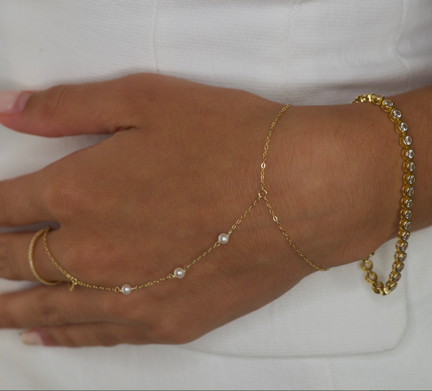 Pearl Hand Chain Bracelet
