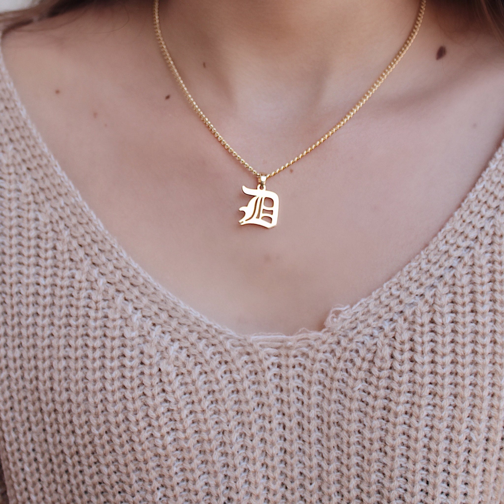 Custom Old English Initial Necklace